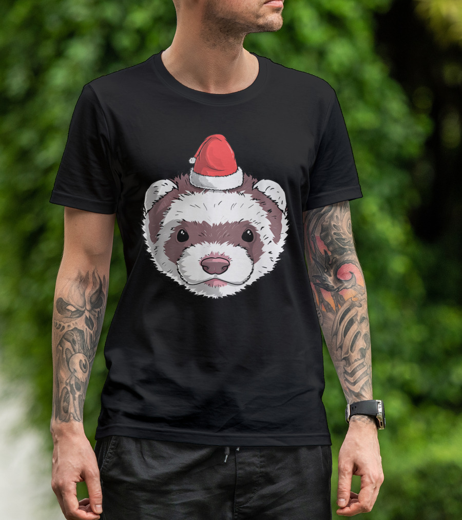 Ferret Santa Claus Hat Christmas Holiday Festive Headwear T-Shirt