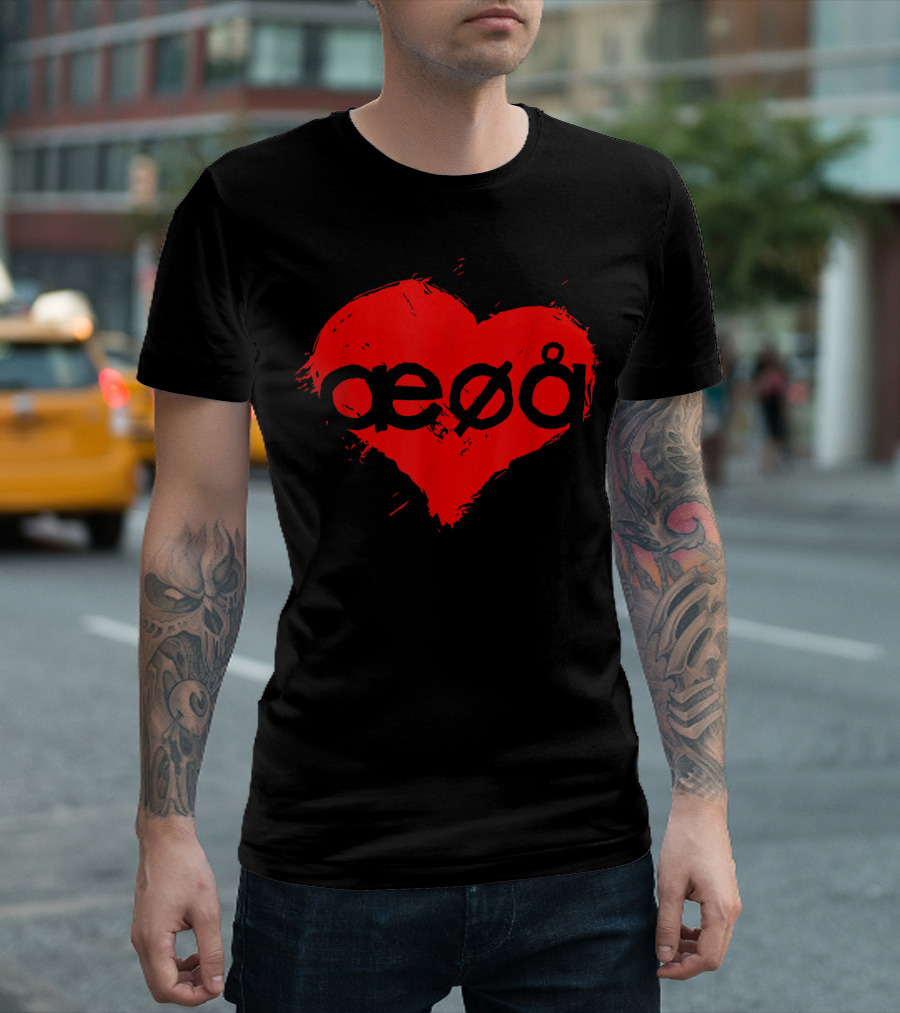 Funny Love for Denmark Alphabet Vowels æøå in Heart Shape T-Shirt