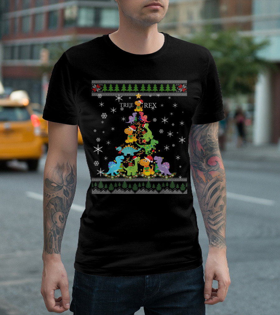 Funny T-Rex Tree Rex Dinosaur Ugly Christmas T-Shirt
