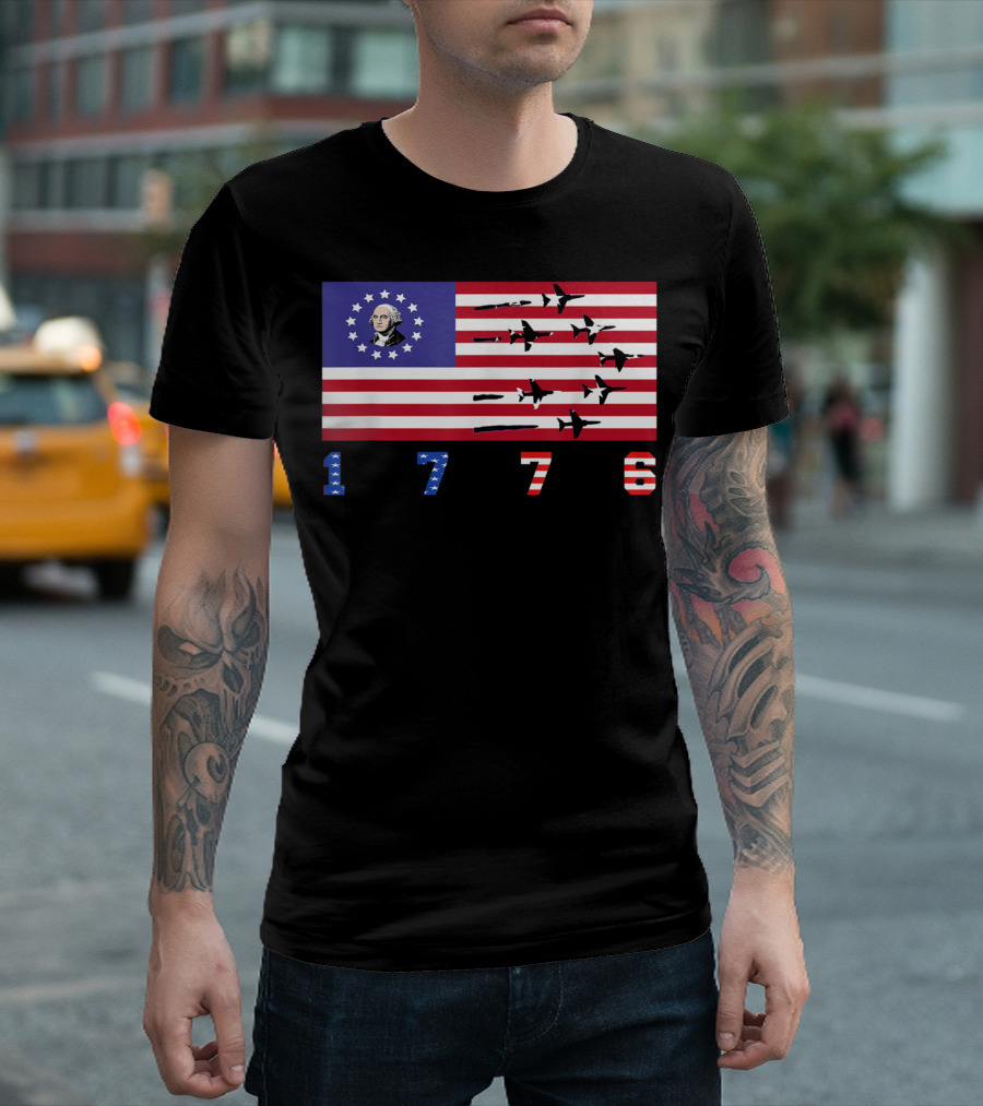 George Washington Betsy Ross Flag 1776 American Jets Flyover T-Shirt