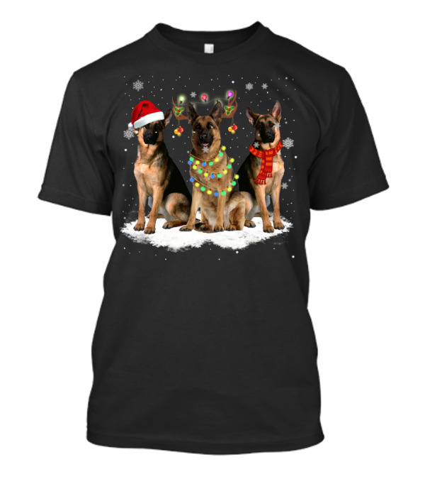 German Shepherds With Santa Hat And Christmas Decorations T-Shirt