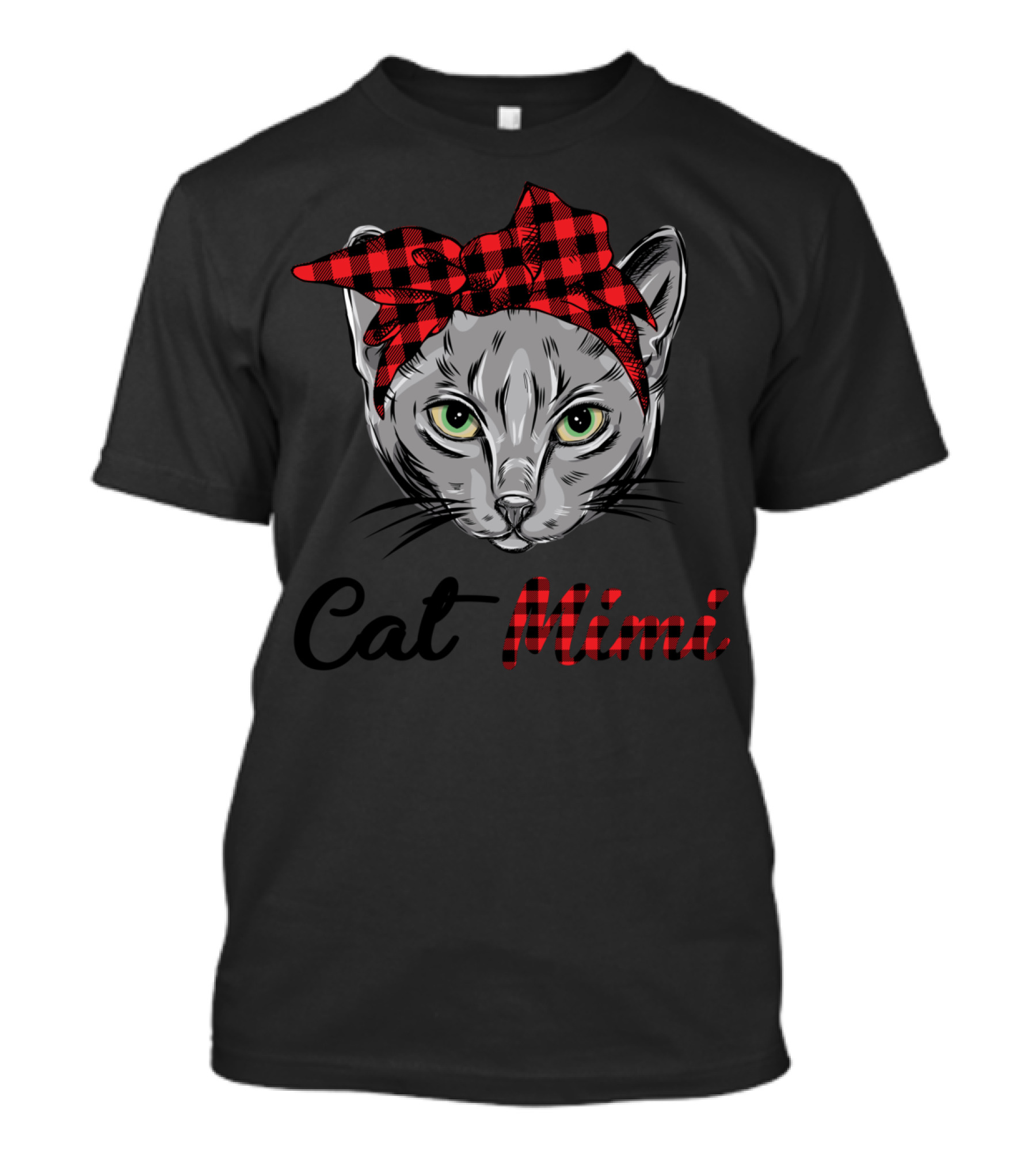 Grandma Pet Outfit Cat Mimi Buffalo Plaid Headband T-Shirt