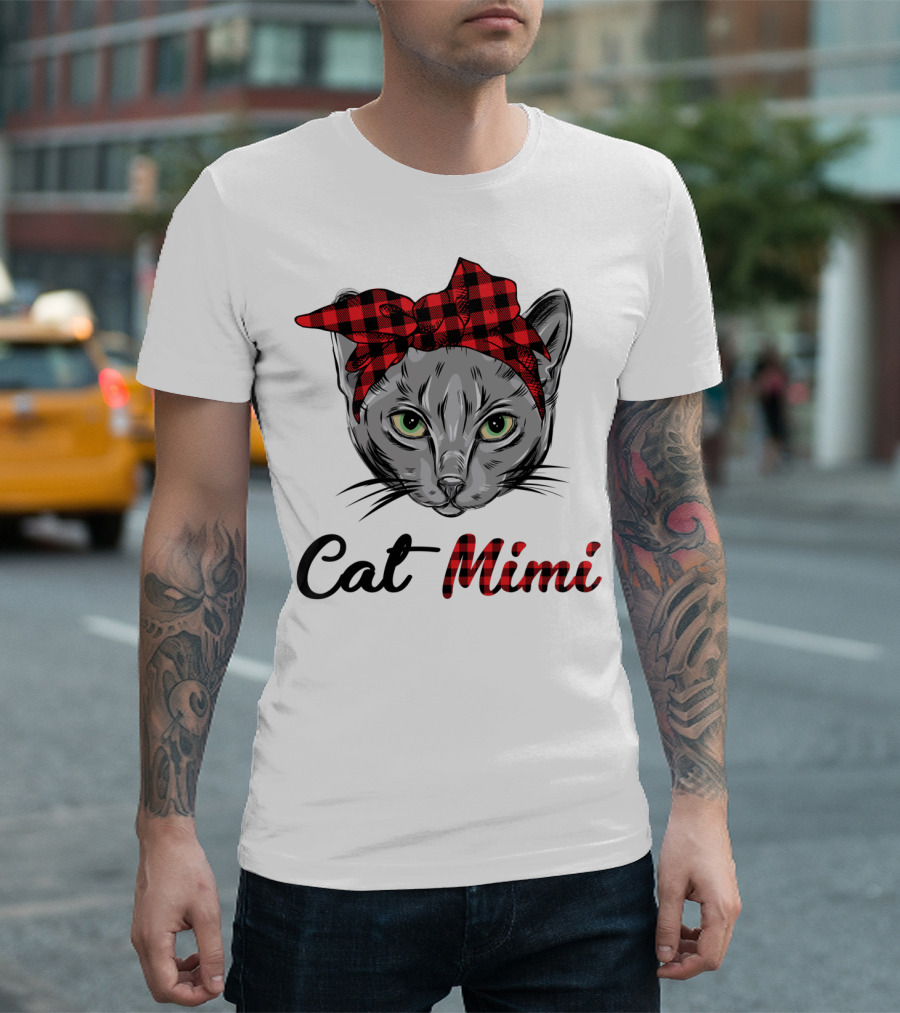 Grandma Pet Outfit Cat Mimi Buffalo Plaid Headband T-Shirt