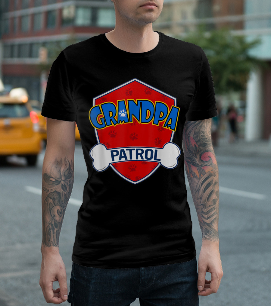 Grandpa Patrol Shield with Pawprint Bone T-Shirt