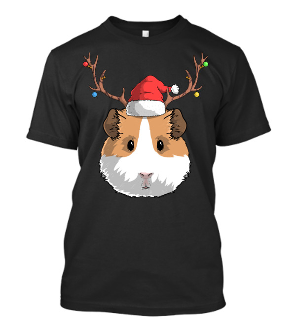 Santa Claus Hat Guinea Pig Reindeer Christmas Holiday T-Shirt