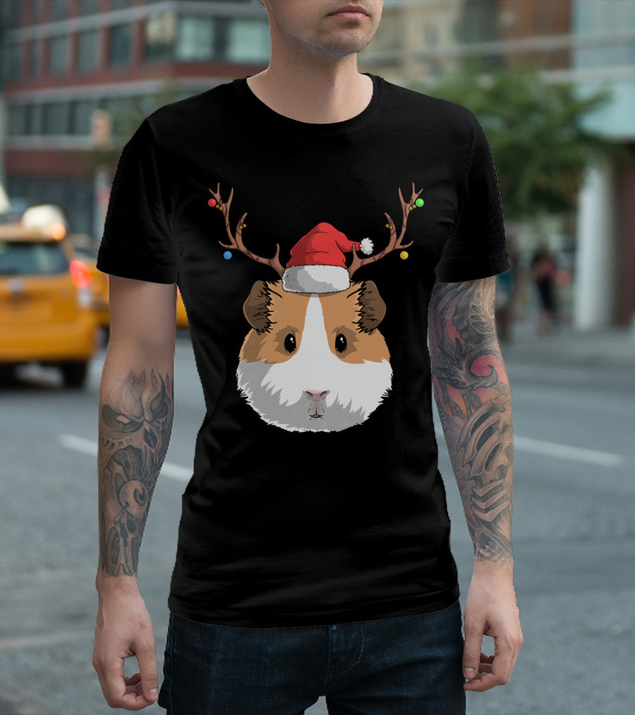 Santa Claus Hat Guinea Pig Reindeer Christmas Holiday T-Shirt
