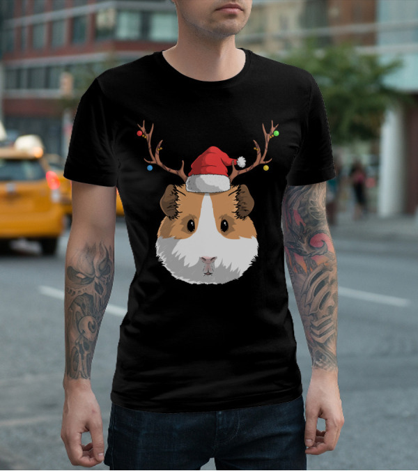 Santa Claus Hat Guinea Pig Reindeer Christmas Holiday T-Shirt