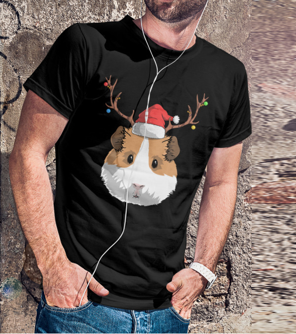 Santa Claus Hat Guinea Pig Reindeer Christmas Holiday T-Shirt