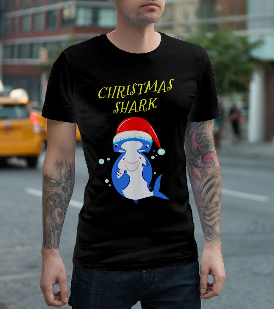 Christmas Shark Hammerhead Santa Hat T-Shirt