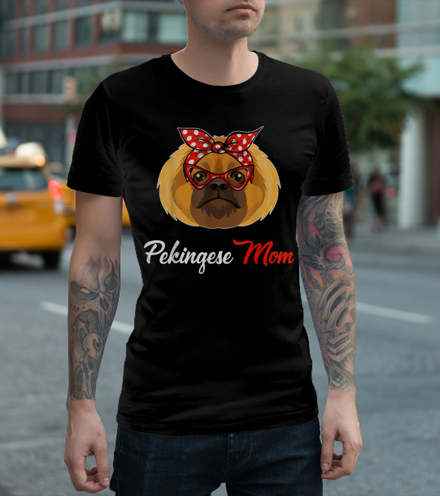 Pekingese Mom with Bandana and Glasses T-Shirt