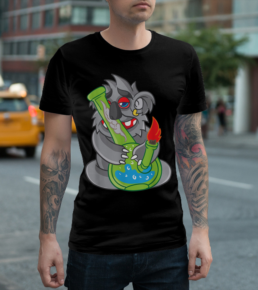 Koala Smoking Weed Cannabis Stoner Marihuana Bong Cartoon T-Shirt