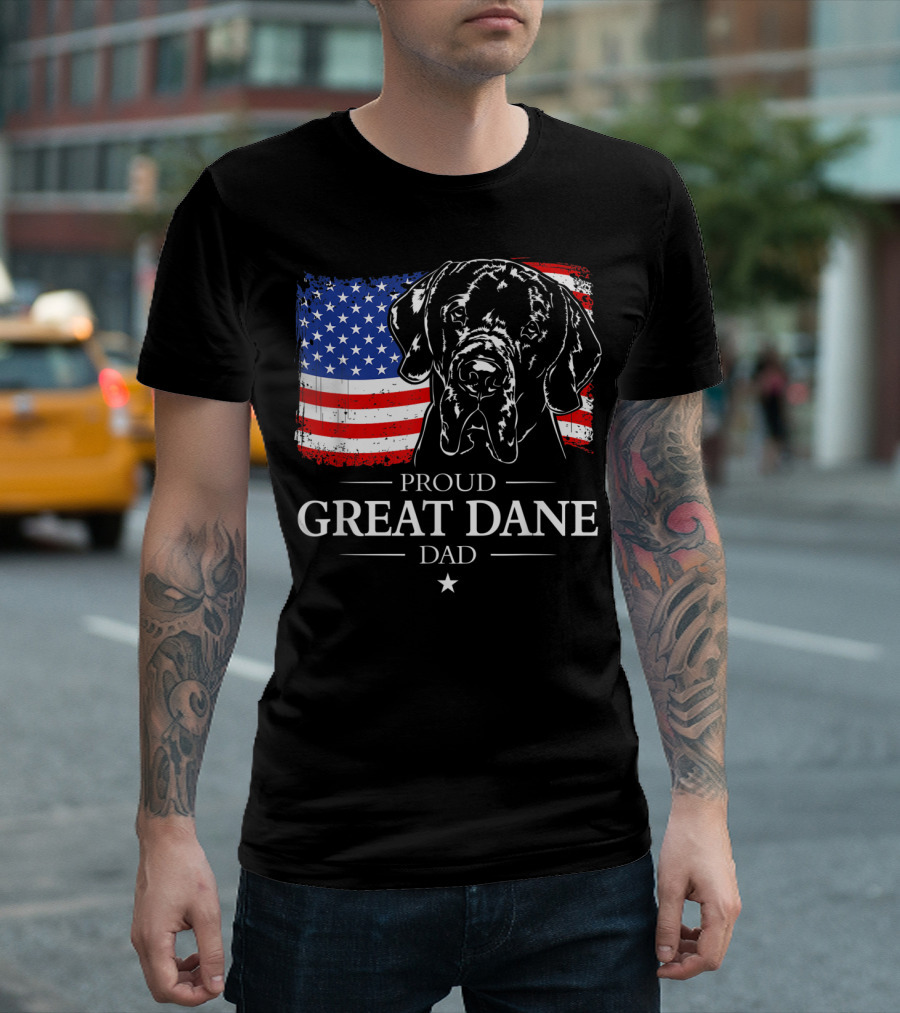 Proud Great Dane Dad with American Flag T-Shirt