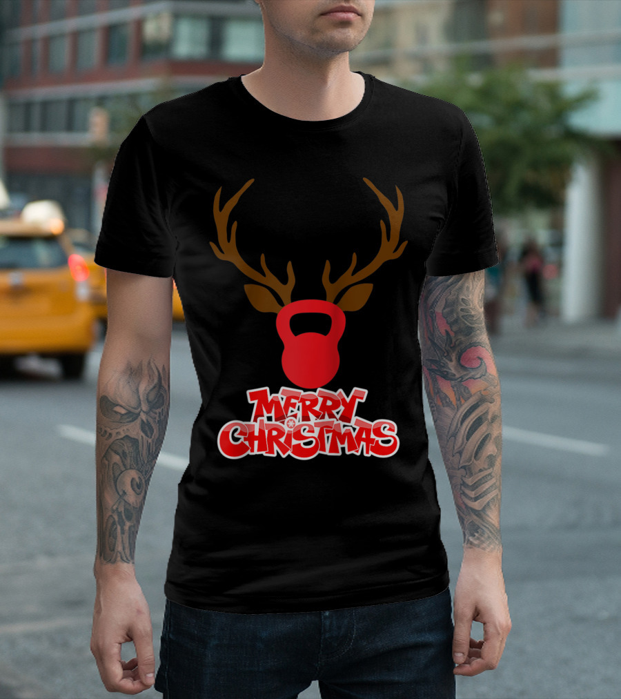 Merry Christmas Antlers Kettlebell T-Shirt