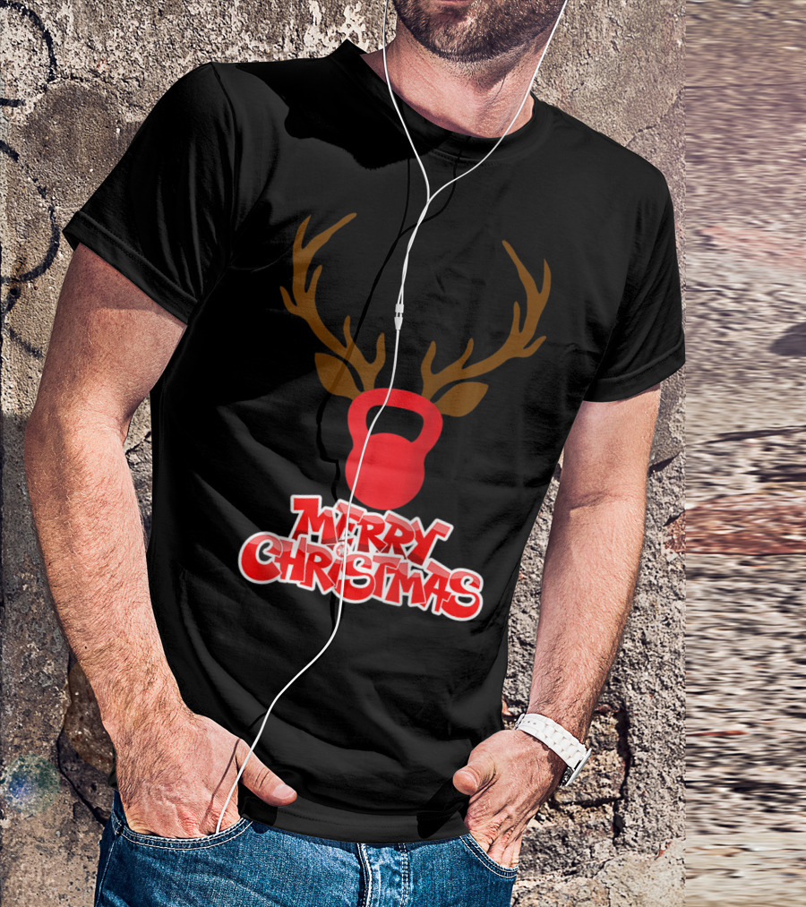 Merry Christmas Antlers Kettlebell T-Shirt