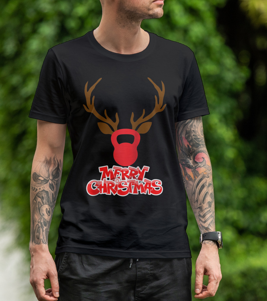 Merry Christmas Antlers Kettlebell T-Shirt