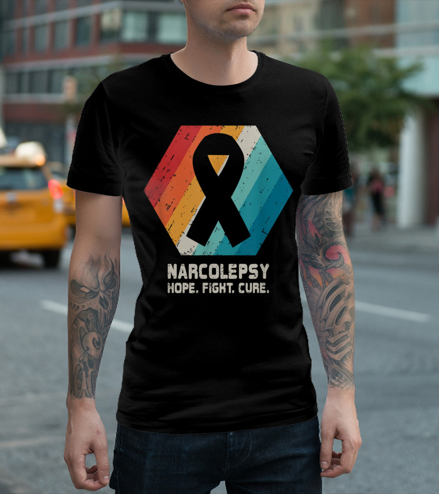 Narcolepsy Hope Fight Cure Ribbon Retro Awareness T-Shirt