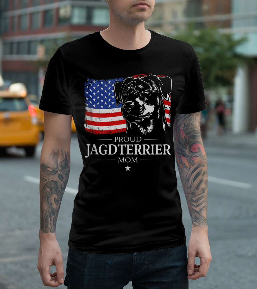 Proud Jagdterrier Mom American Flag T-Shirt
