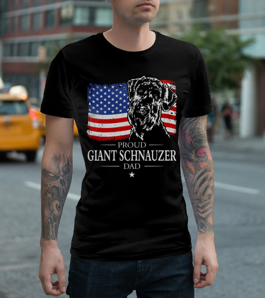 Proud Giant Schnauzer Dad American Flag T-Shirt