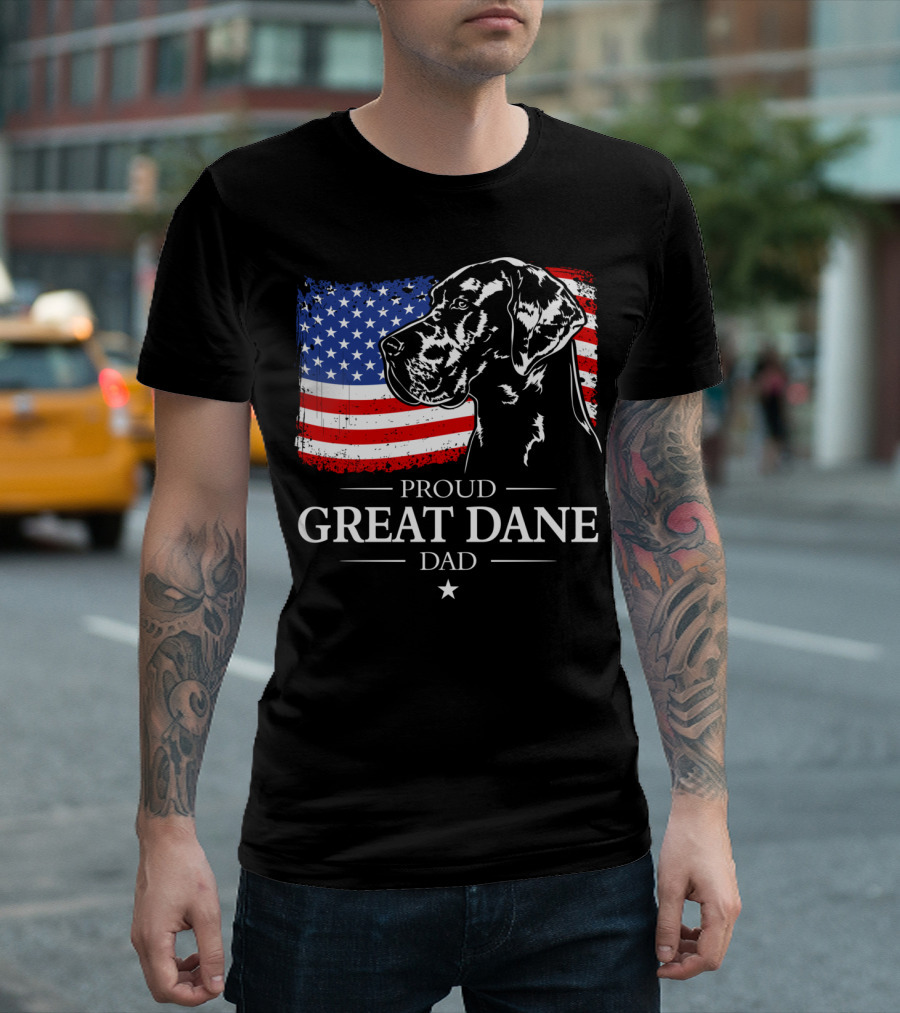 Proud Great Dane Dad American Flag Patriotic T-Shirt
