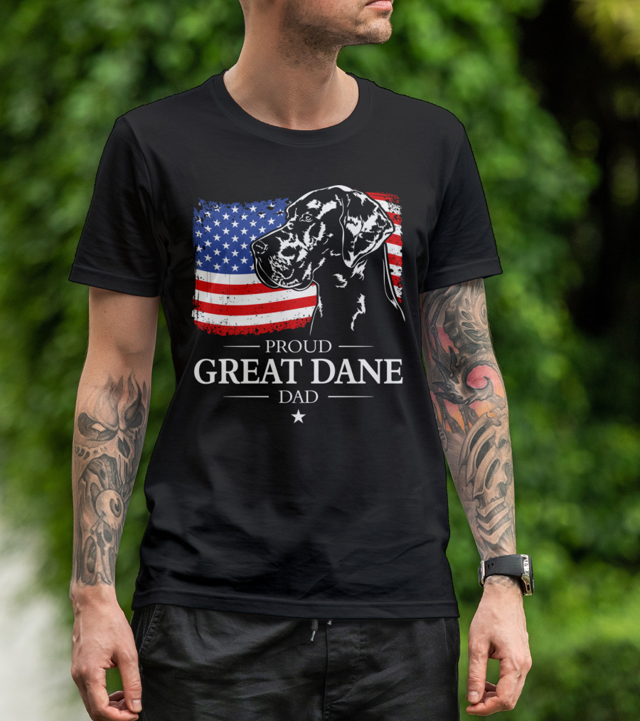 Proud Great Dane Dad American Flag Patriotic T-Shirt