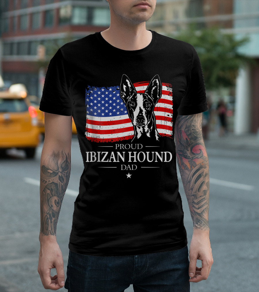 Proud Ibizan Hound Dad American Flag T-Shirt