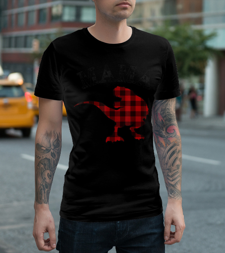 Mama Red Plaid Dinosaur T-Shirt