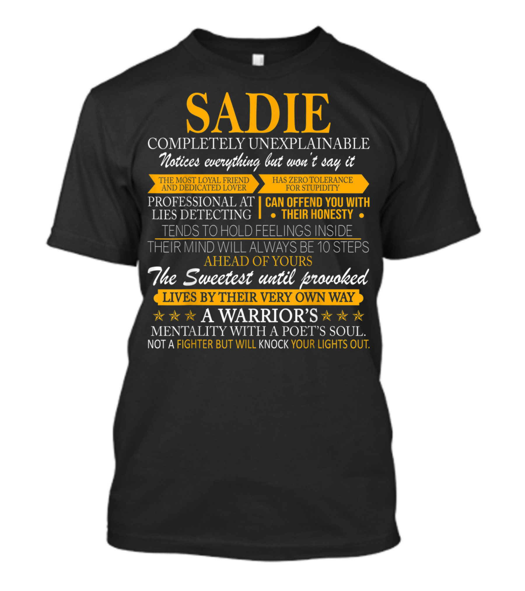 Sadie Completely Unexplainable Notices Everything Loyal Friend Warrior's Mentality T-Shirt