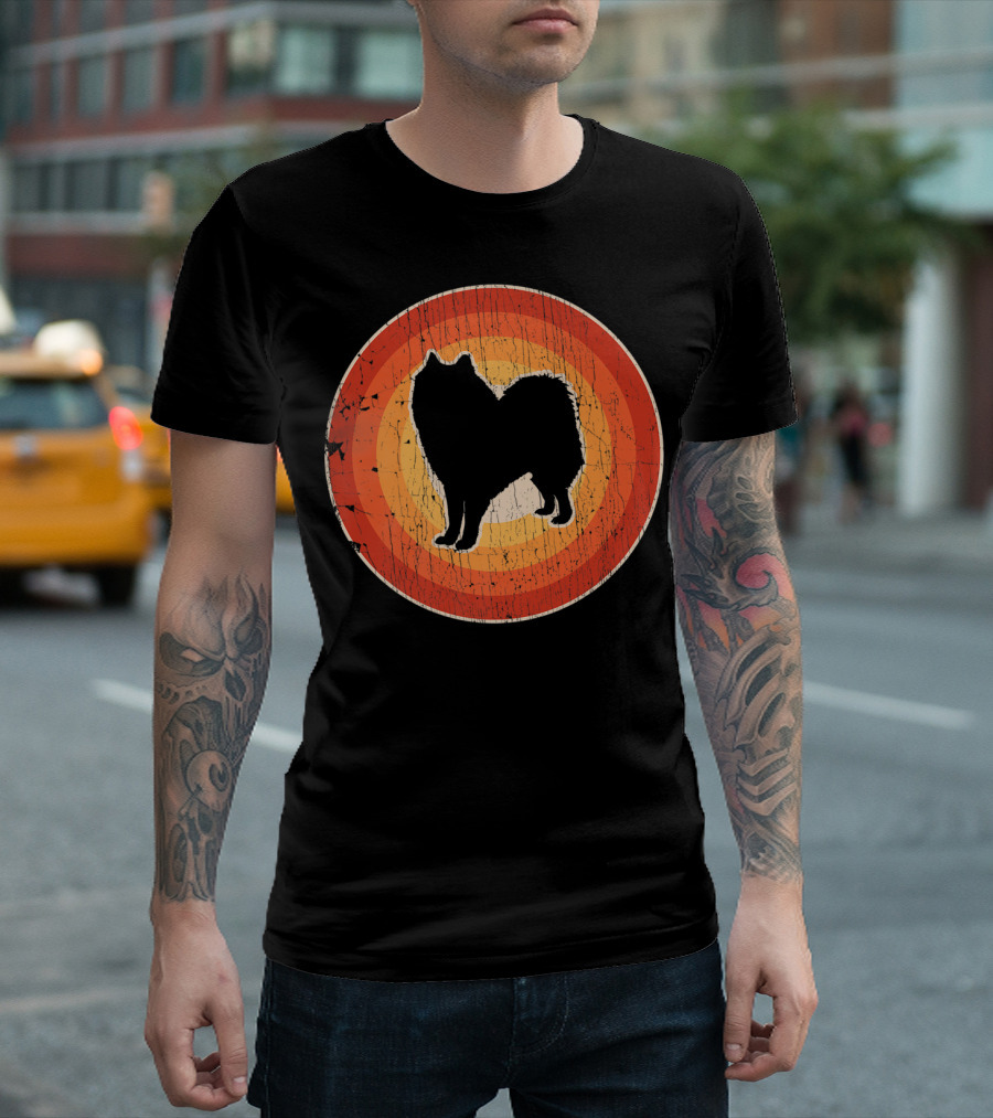 Samoyed Collie Silhouette Retro 60s 70s Style Vintage Circle T-Shirt