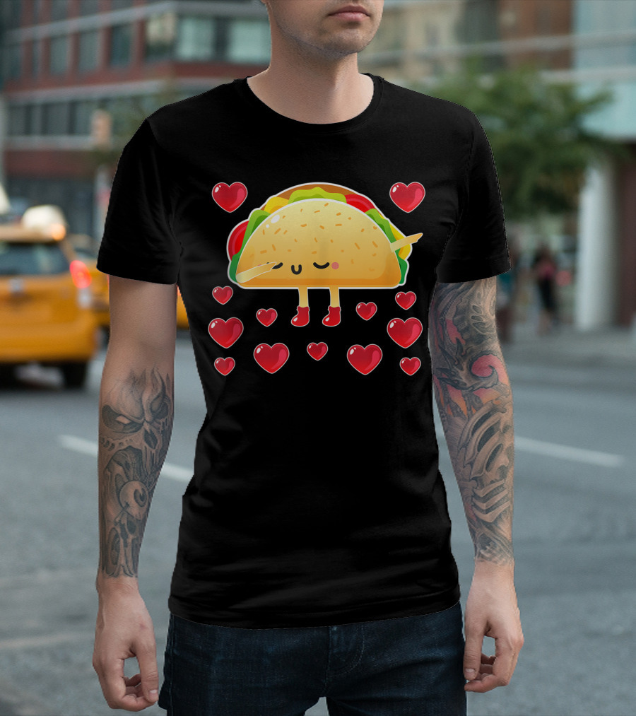 Valentine Hearts Taco Emoji for Girls and Men Taco Lovers T-Shirt