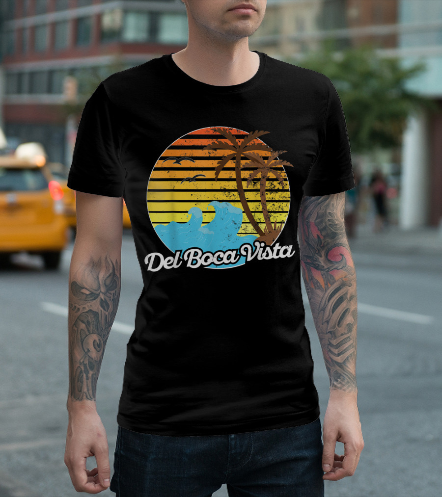 Del Boca Vista Vintage Palm Sunset Waves Florida T-Shirt