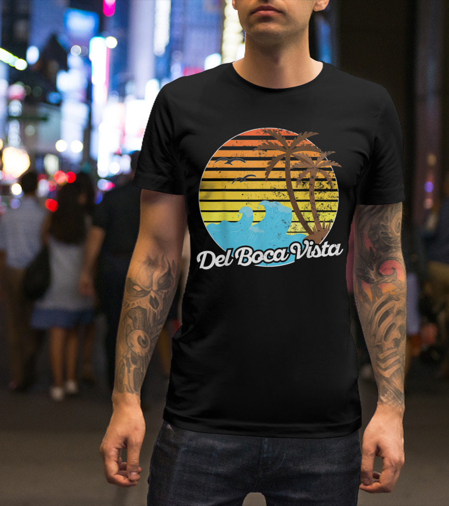Del Boca Vista Vintage Palm Sunset Waves Florida T-Shirt