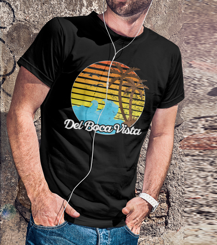 Del Boca Vista Vintage Palm Sunset Waves Florida T-Shirt