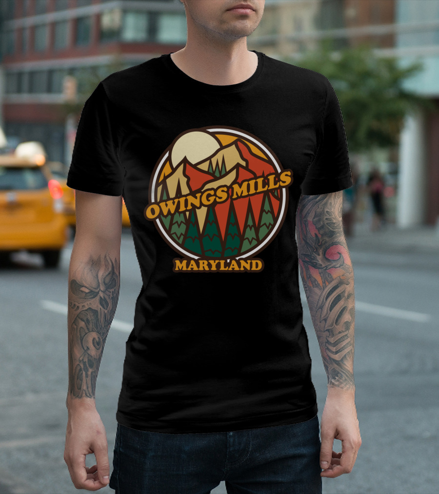 Owings Mills Maryland Vintage Mountain Hiking Forest Scene T-Shirt