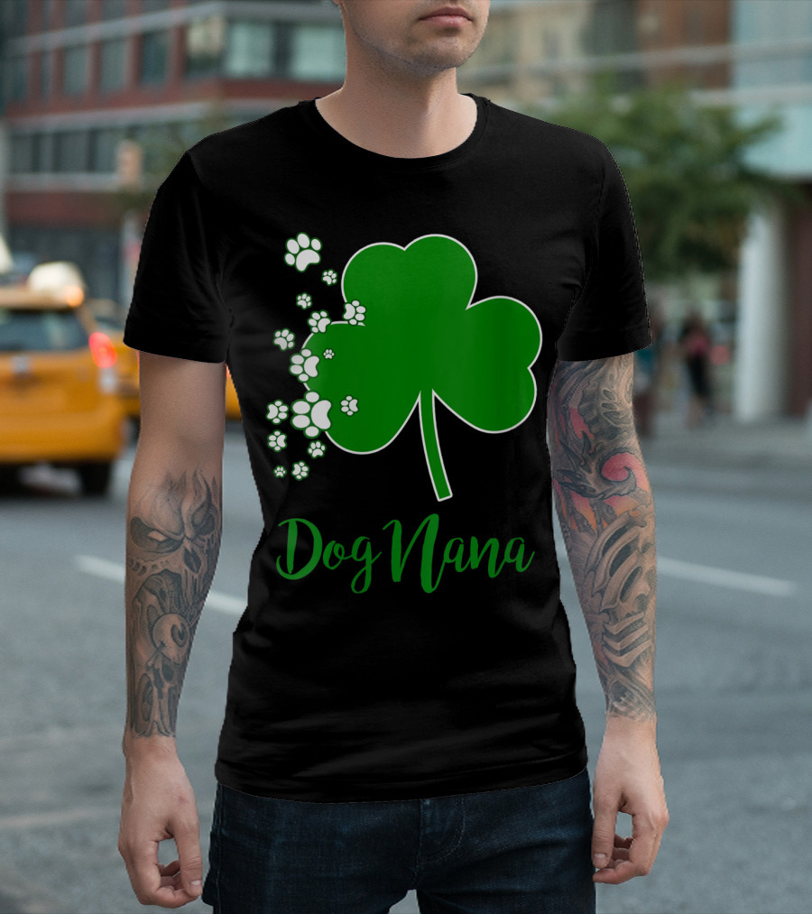 Dog Nana Irish Shamrock with Paw Prints T-Shirt