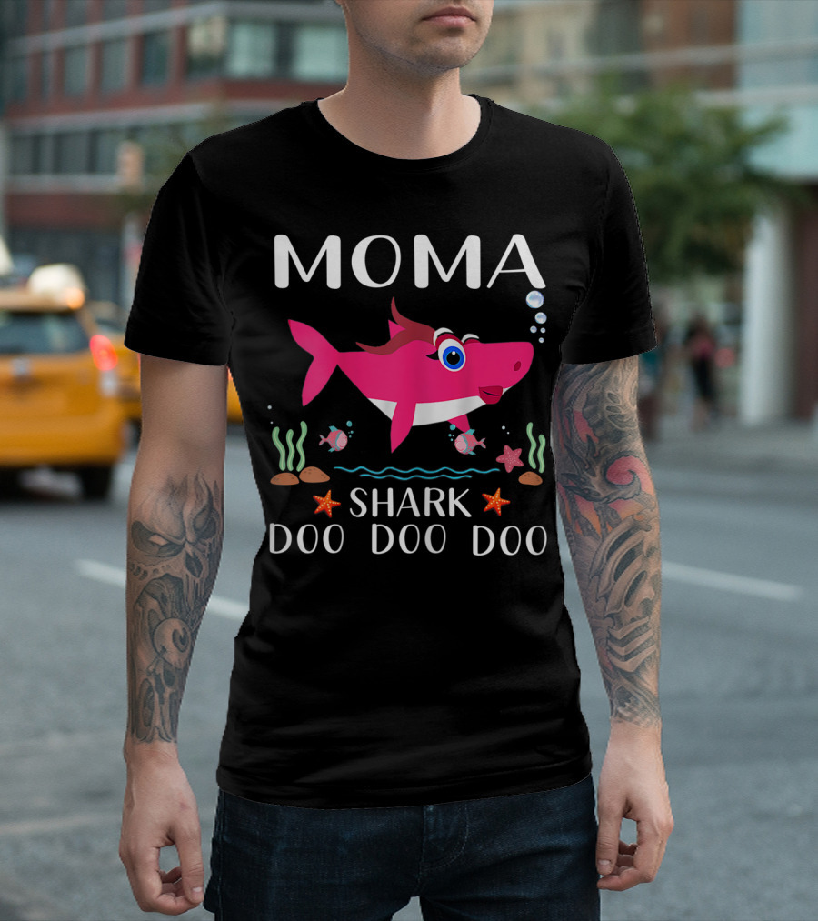 Moma Shark Doo Doo Doo Pink Grandma Ocean Scene T-Shirt