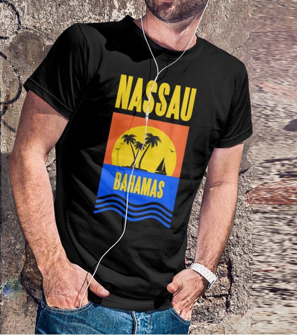 Nassau Bahamas Sunset Palm Trees And Sailboat Ocean Waves T-Shirt