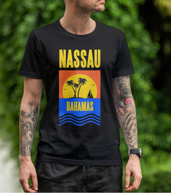 Nassau Bahamas Sunset Palm Trees And Sailboat Ocean Waves T-Shirt