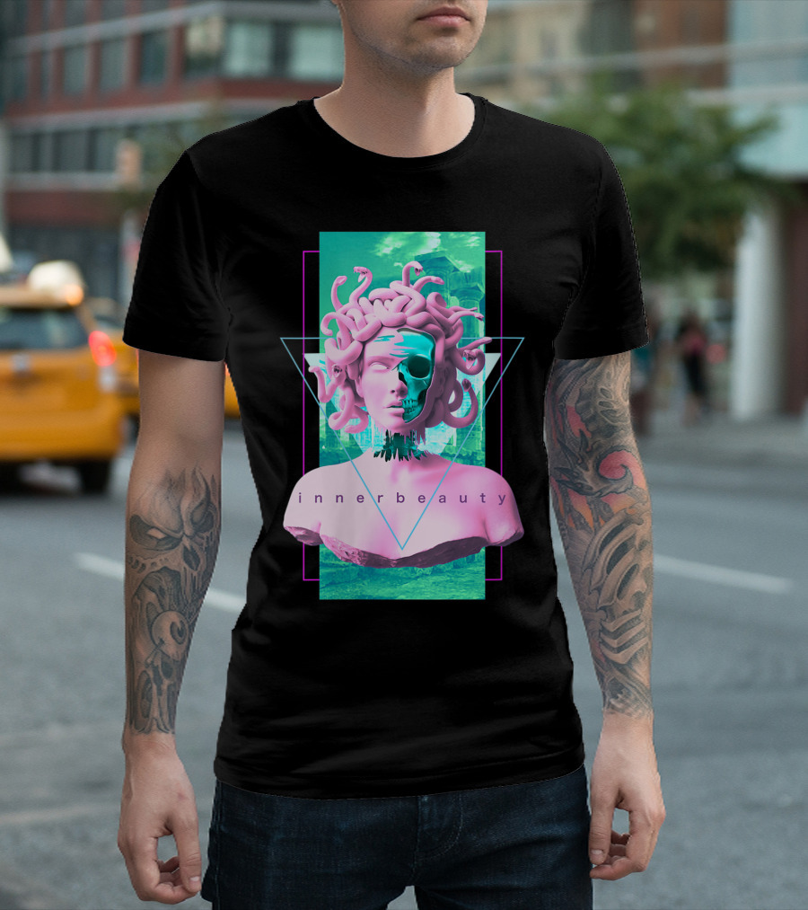 Inner Beauty Vaporwave Medusa Skull T-Shirt