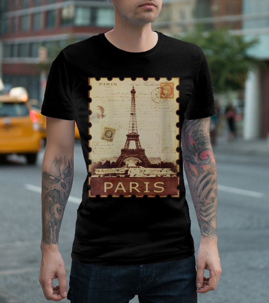 Paris Eiffel Tower Vintage Distressed Postage Stamp T-Shirt