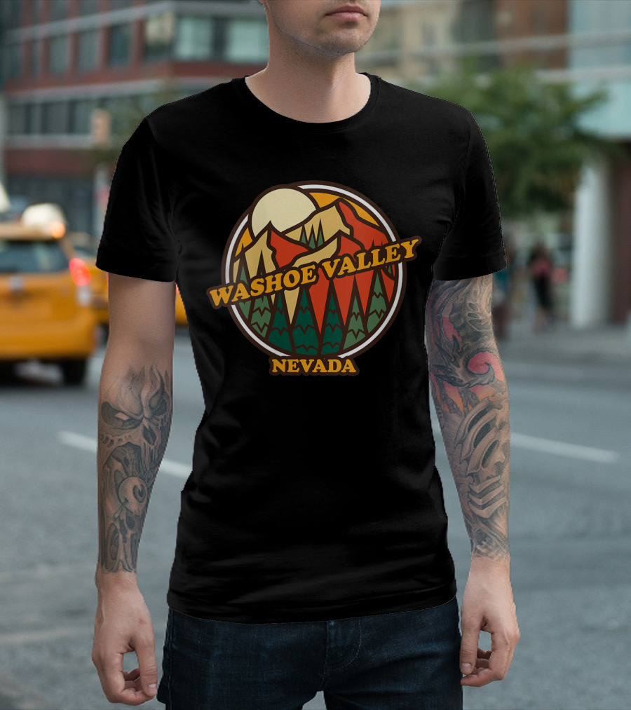 Washoe Valley Nevada Mountain Vintage Retro Sunburst Forest Scene T-Shirt