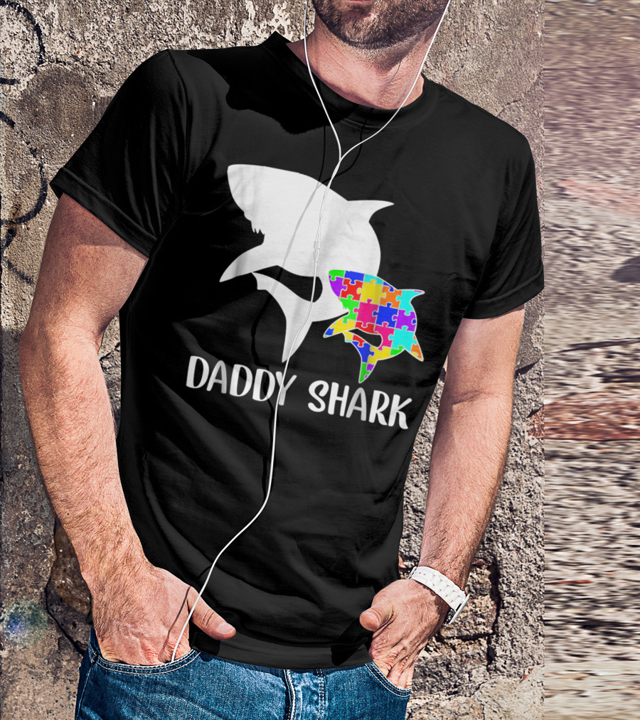 Daddy Shark Autism Awareness Puzzle Colorful T-Shirt