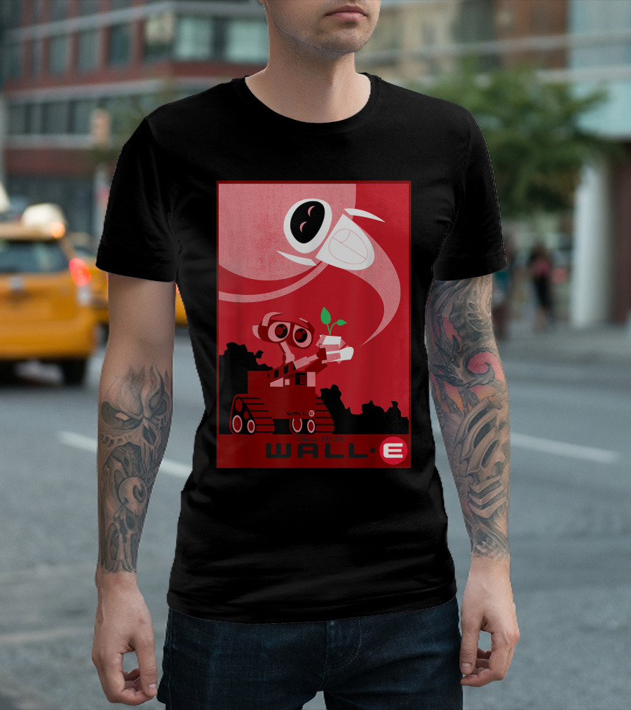 Disney Pixar Wall-E And Eve Red Poster With Plant T-Shirt