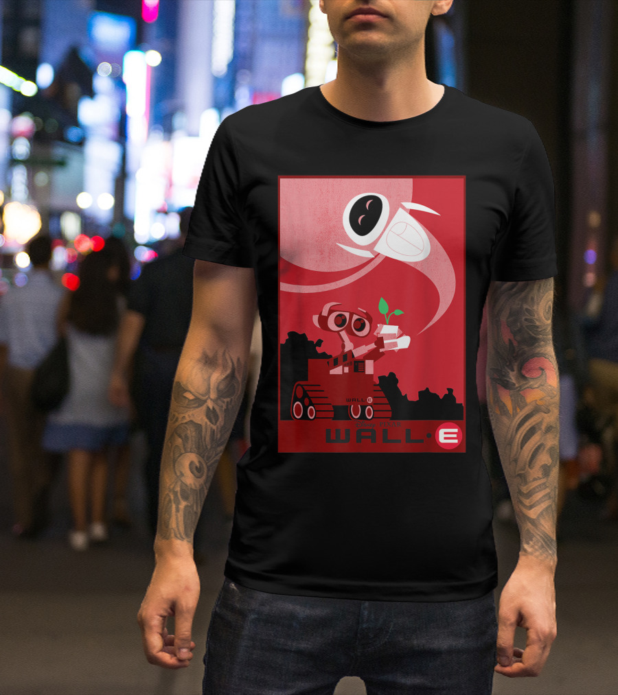 Disney Pixar Wall-E And Eve Red Poster With Plant T-Shirt