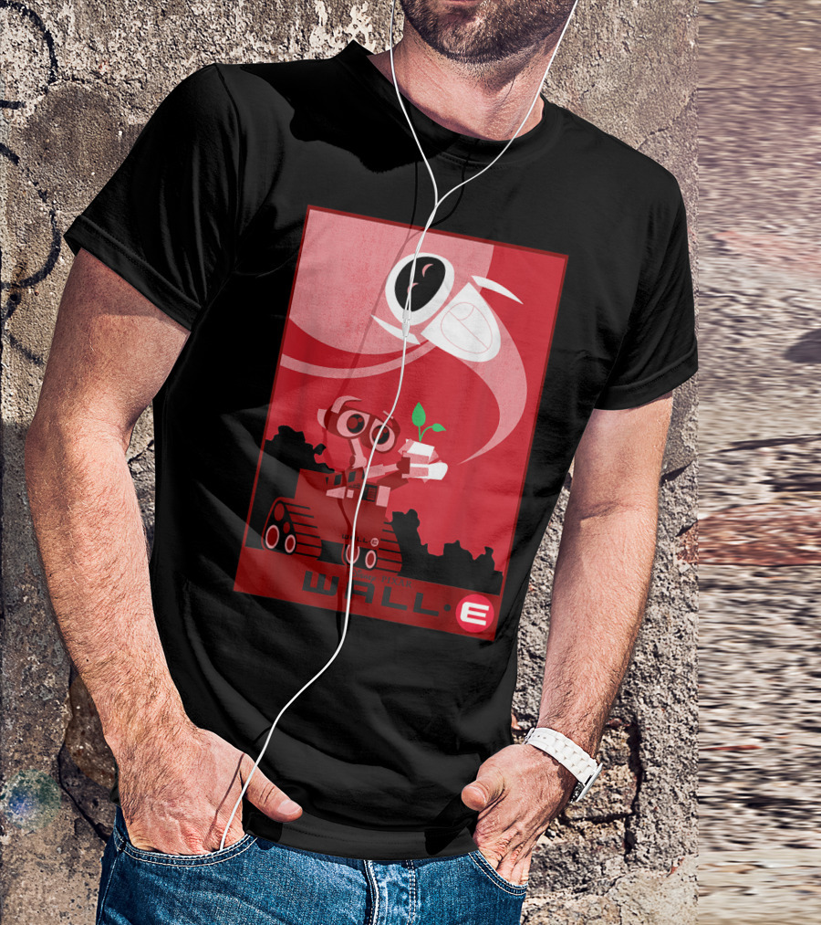 Disney Pixar Wall-E And Eve Red Poster With Plant T-Shirt