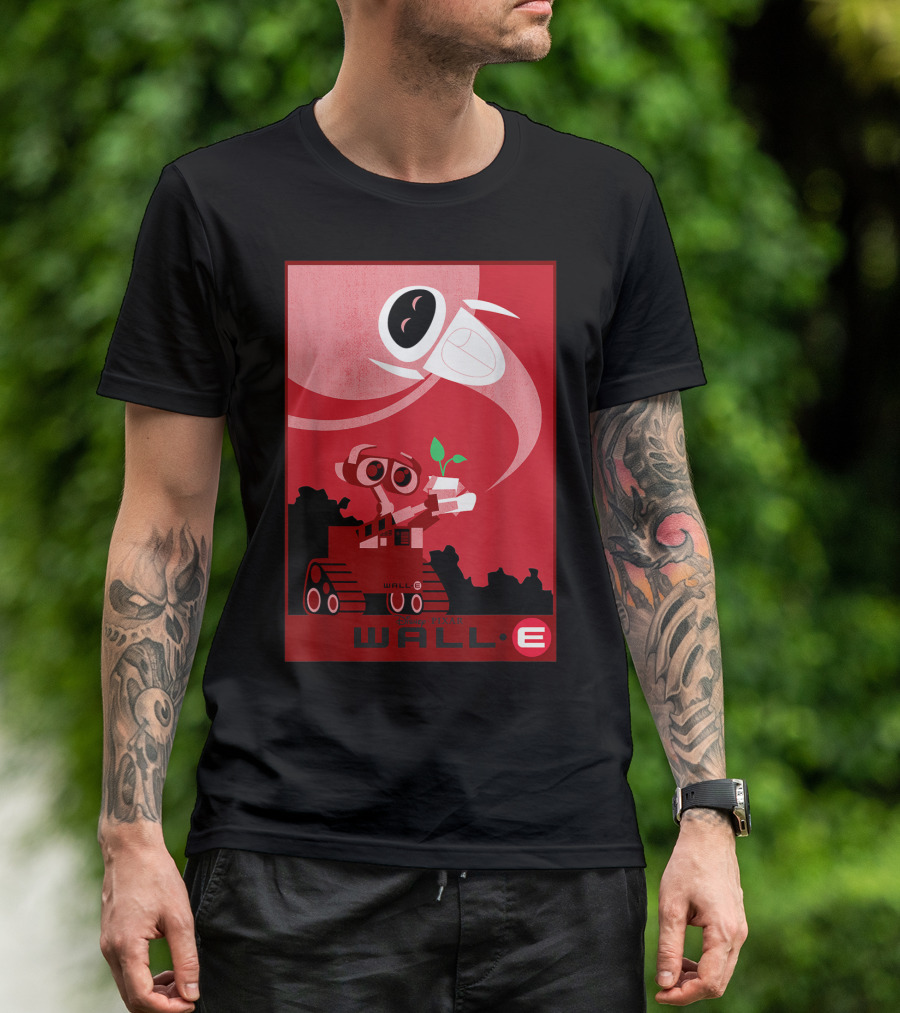 Disney Pixar Wall-E And Eve Red Poster With Plant T-Shirt