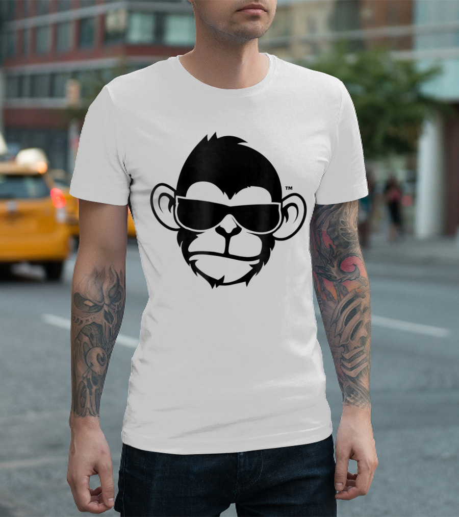 Fuzewear Monkey Face Sunglasses Cool Black T-Shirt