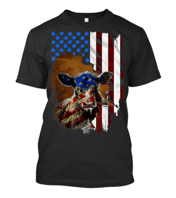 Heifer American Flag Farmer Cow Cattle July 4 T-Shirt