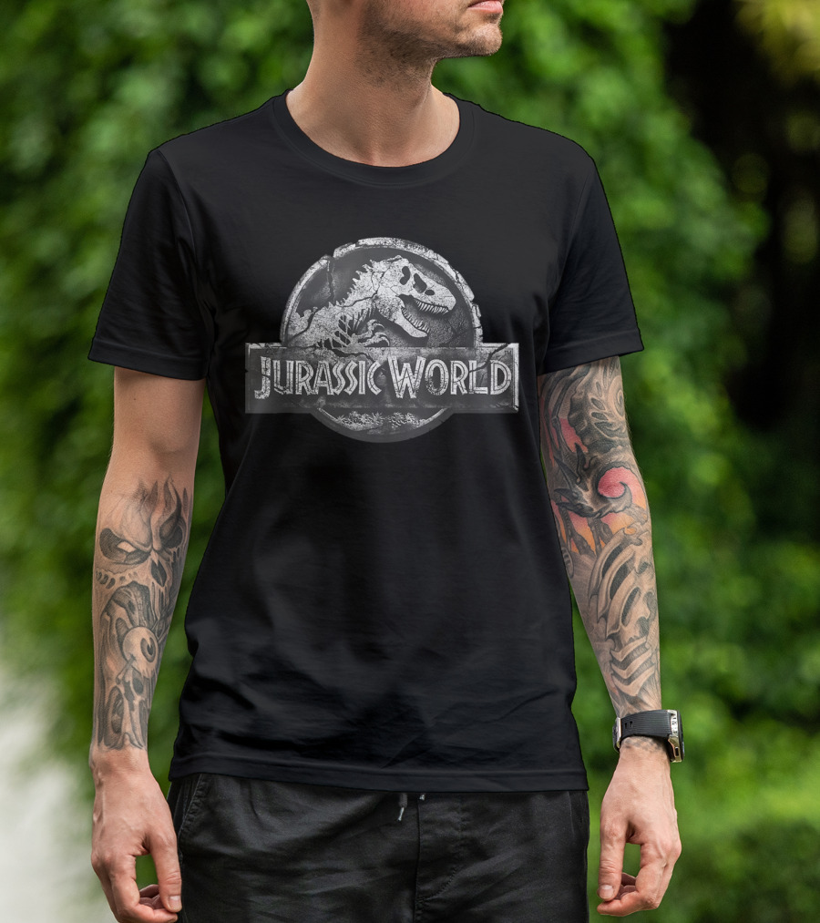 Jurassic World Stone Cracked Logo Dinosaur Fossil T-Shirt