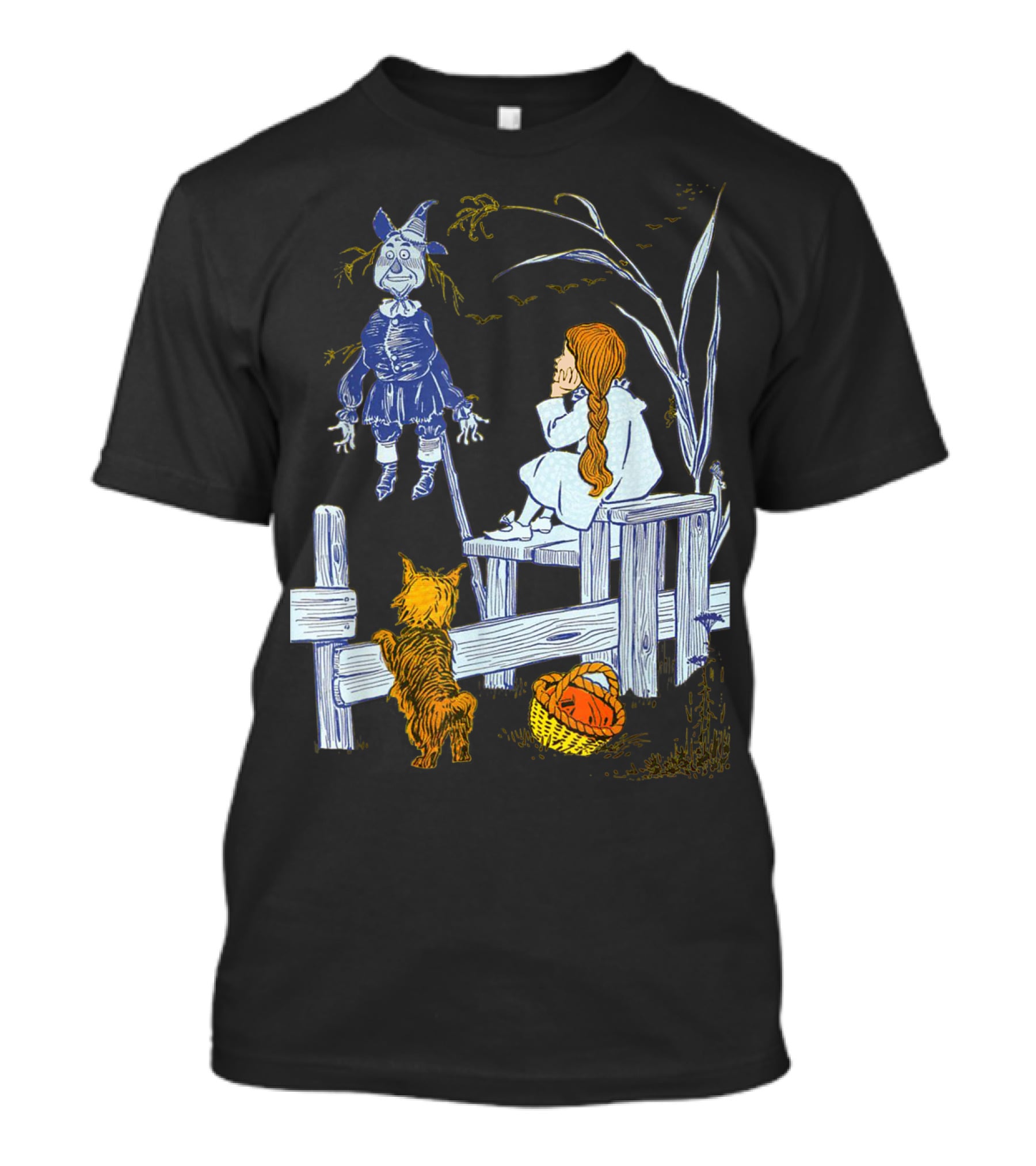 Land Of Oz Classic Scarecrow With Toto And Wizard Themes T-Shirt