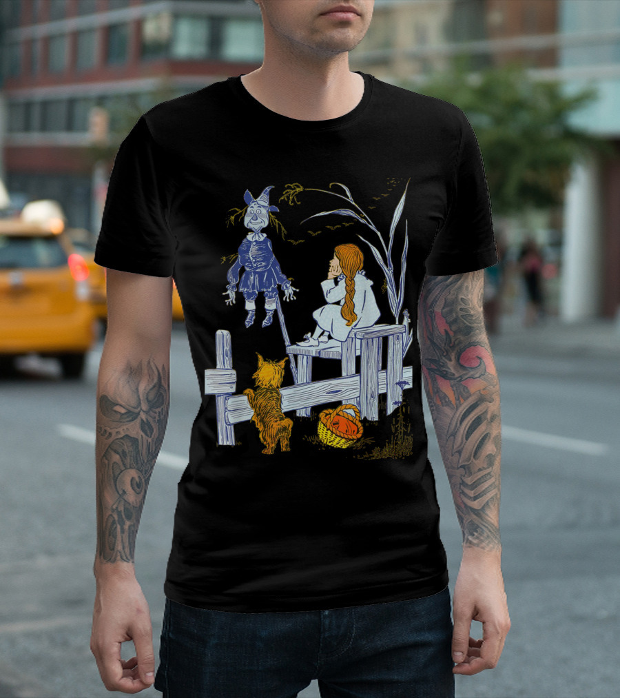 Land Of Oz Classic Scarecrow With Toto And Wizard Themes T-Shirt
